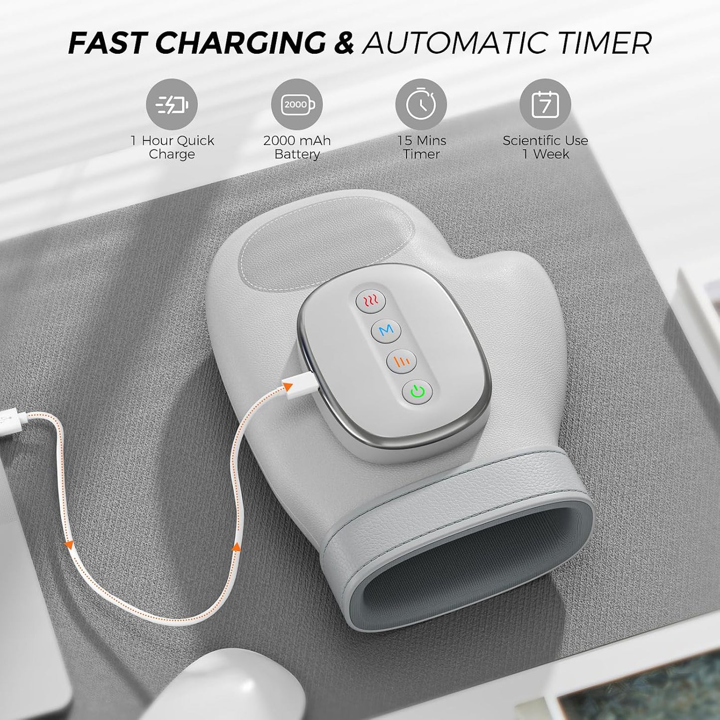 WUX Hand Massager with Heat and Air Compression, 3 Massage Modes, 4 Heat Levels and 5 Compression Settings, Rechargeable Hand Compression Massager for Daily Relaxation, Women and Men | 3 Massage Modes, 4 Heat Levels, 5 Intensity Settings, Helps Relieve Va