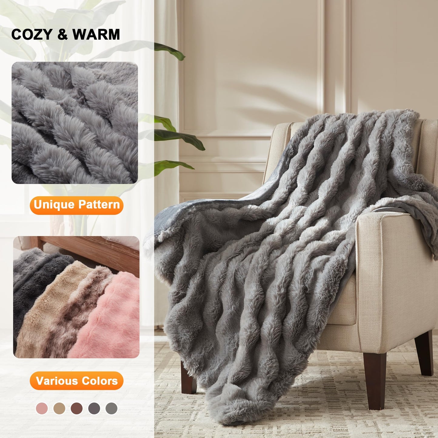 Heated Blanket Throw Size - Fast Warming with 6 Heat Settings & 4 Hours Auto-Off, Electric Throw Blanket for Couch, 50"x60", Grey