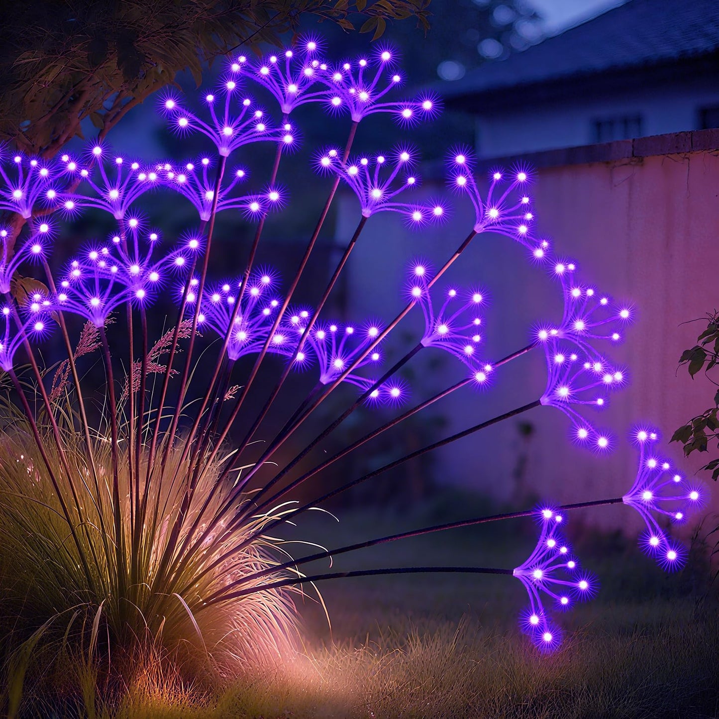 JJGoo Solar Garden Lights, New Upgraded 2 Pack Solar Swaying Starburst Light, Waterproof Fireworks Outdoor Lights, Yard Patio Pathway Decoration, Warm White