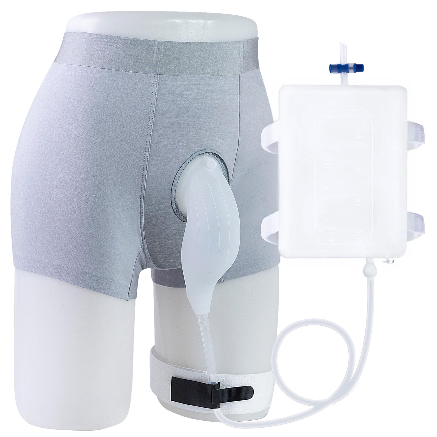 Men's Wearable Urine Collector Kit, Anti-Slip Silicone External Catheter, 1000mL Bag & 39.4-Inch Trimmable Tube for Travel, Driving and Daily Care