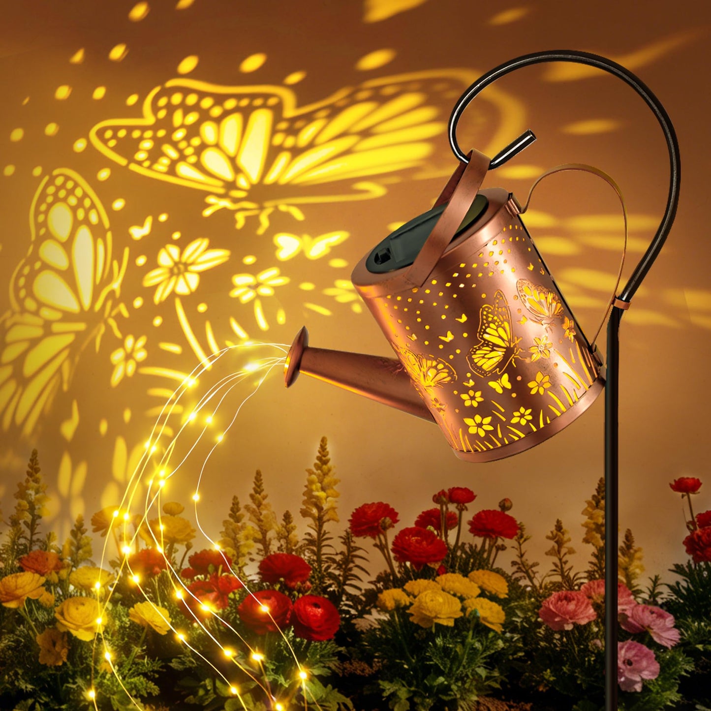 Ollny Solar Watering Can with Cascading Lights Outdoor Garden Decor, Birthday Gifts for Mom Grandma Women, IP65 Waterproof 2 Lighting Modes Hanging Lanterns for Yard Patio Lawn (Hummingbird)