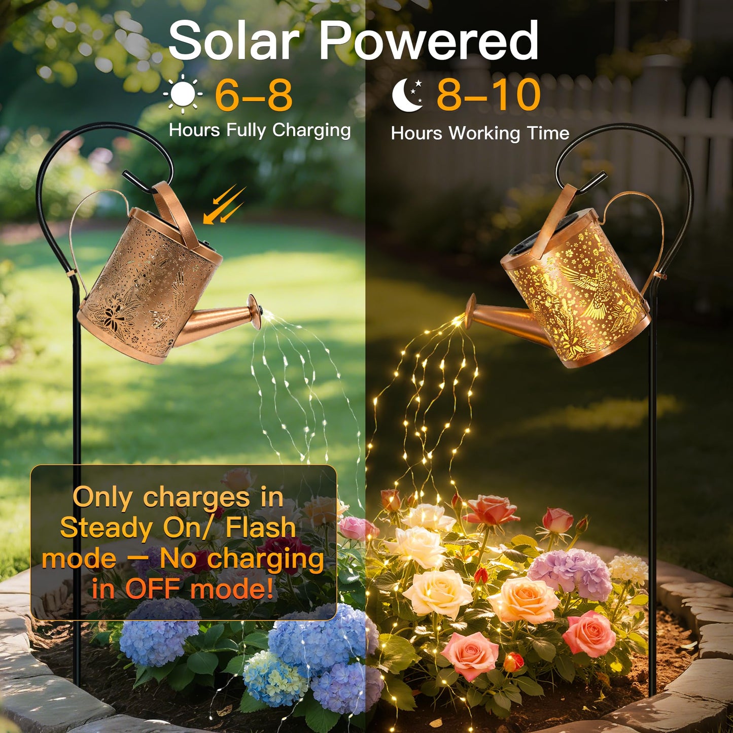 Ollny Solar Watering Can with Cascading Lights Outdoor Garden Decor, Birthday Gifts for Mom Grandma Women, IP65 Waterproof 2 Lighting Modes Hanging Lanterns for Yard Patio Lawn (Hummingbird)