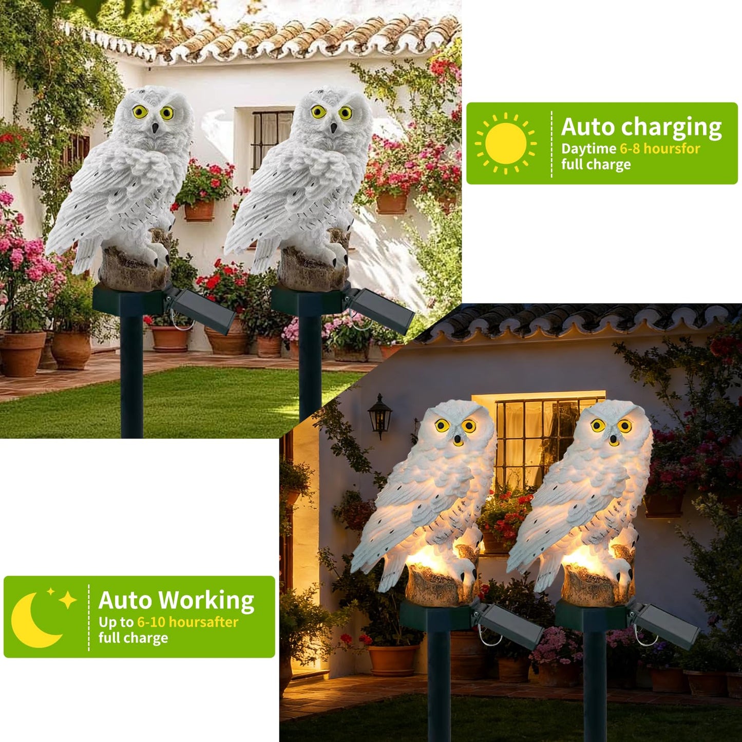 2 Pack Owl Figure Solar LED Lights, Resin Garden Waterproof Decorations with Stake for Outdoor Yard Pathway Outside Patio Lawn Decor
