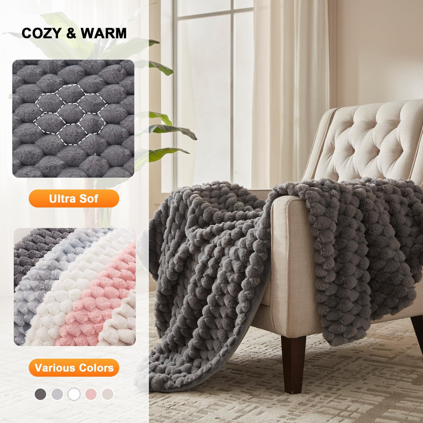 Heated Blanket Throw Size - Fast Warming with 6 Heat Settings & 4 Hours Auto-Off, Electric Throw Blanket for Couch, 50"x60", Grey