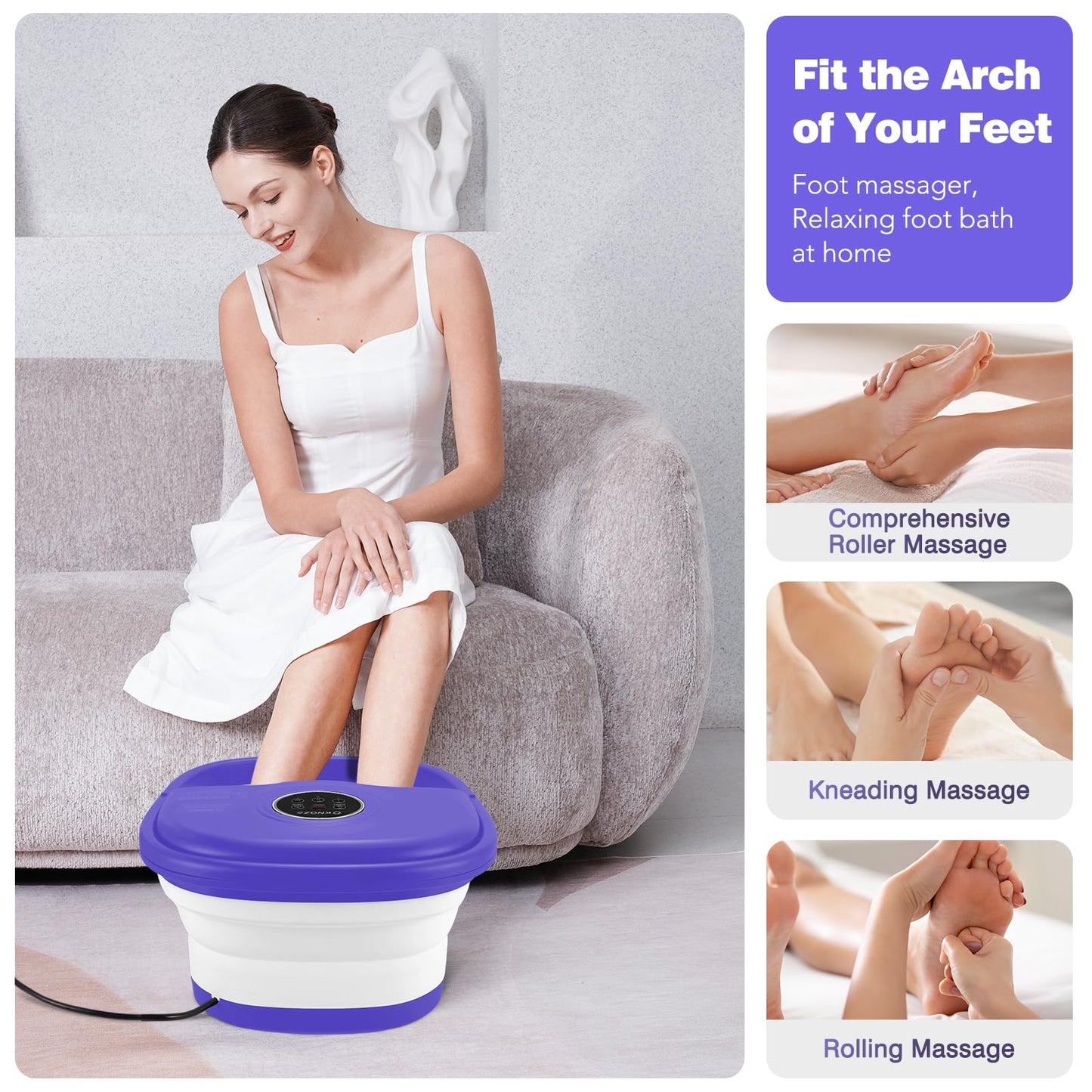 KNQZE Collapsible Foot Spa Bath with Heat & Remote Control, Bubble Massage, Temperature Control, Red Light, Timer, 16 Rollers & Pumice Stone for a Soothing Spa Experience