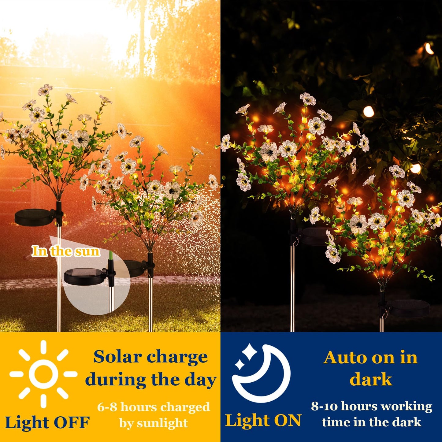 Glooglitter 2 Pack Solar Stake Lights Outdoor Decor Waterproof Mums Artificial Flowers Solar Lights for Outdoor Garden Yard Pathway Decor (Rose Red,Violet)
