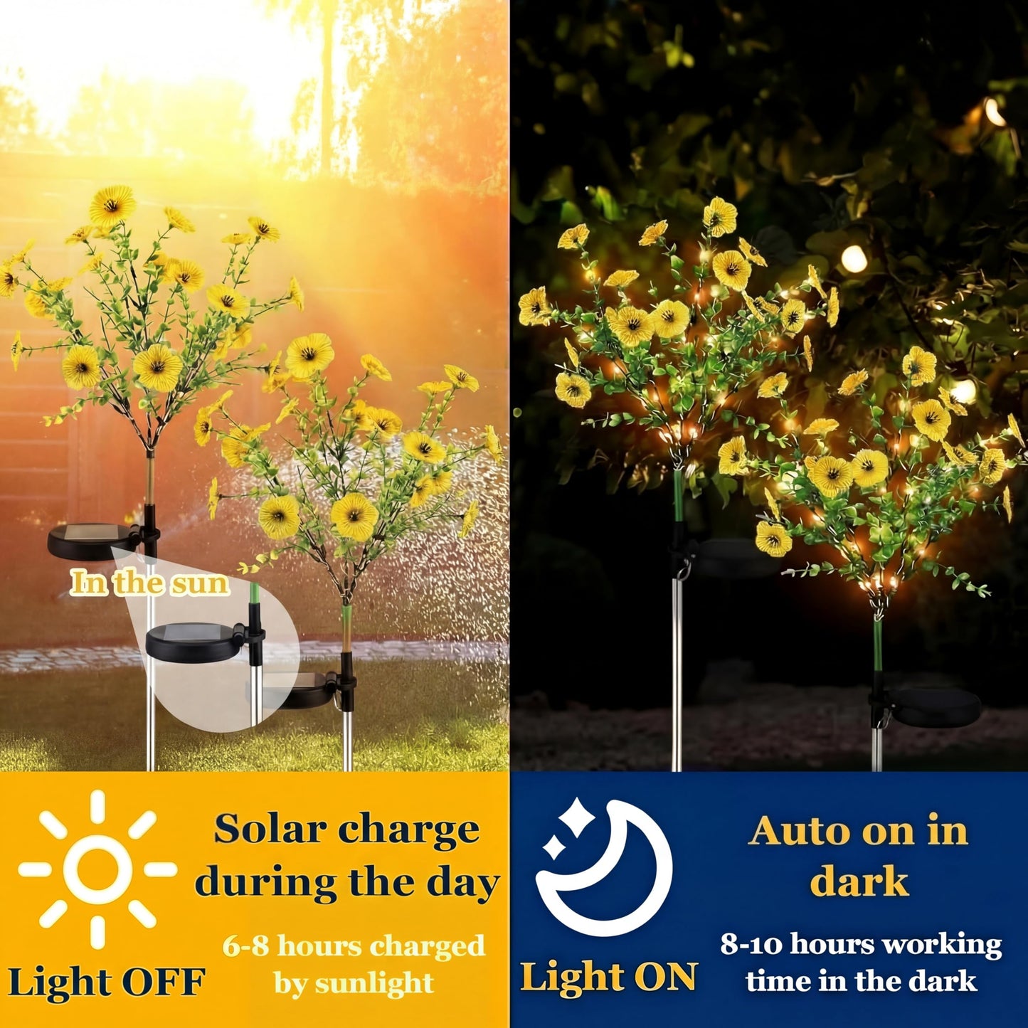 Glooglitter 2 Pack Solar Stake Lights Outdoor Decor Waterproof Mums Artificial Flowers Solar Lights for Outdoor Garden Yard Pathway Decor (Rose Red,Violet)