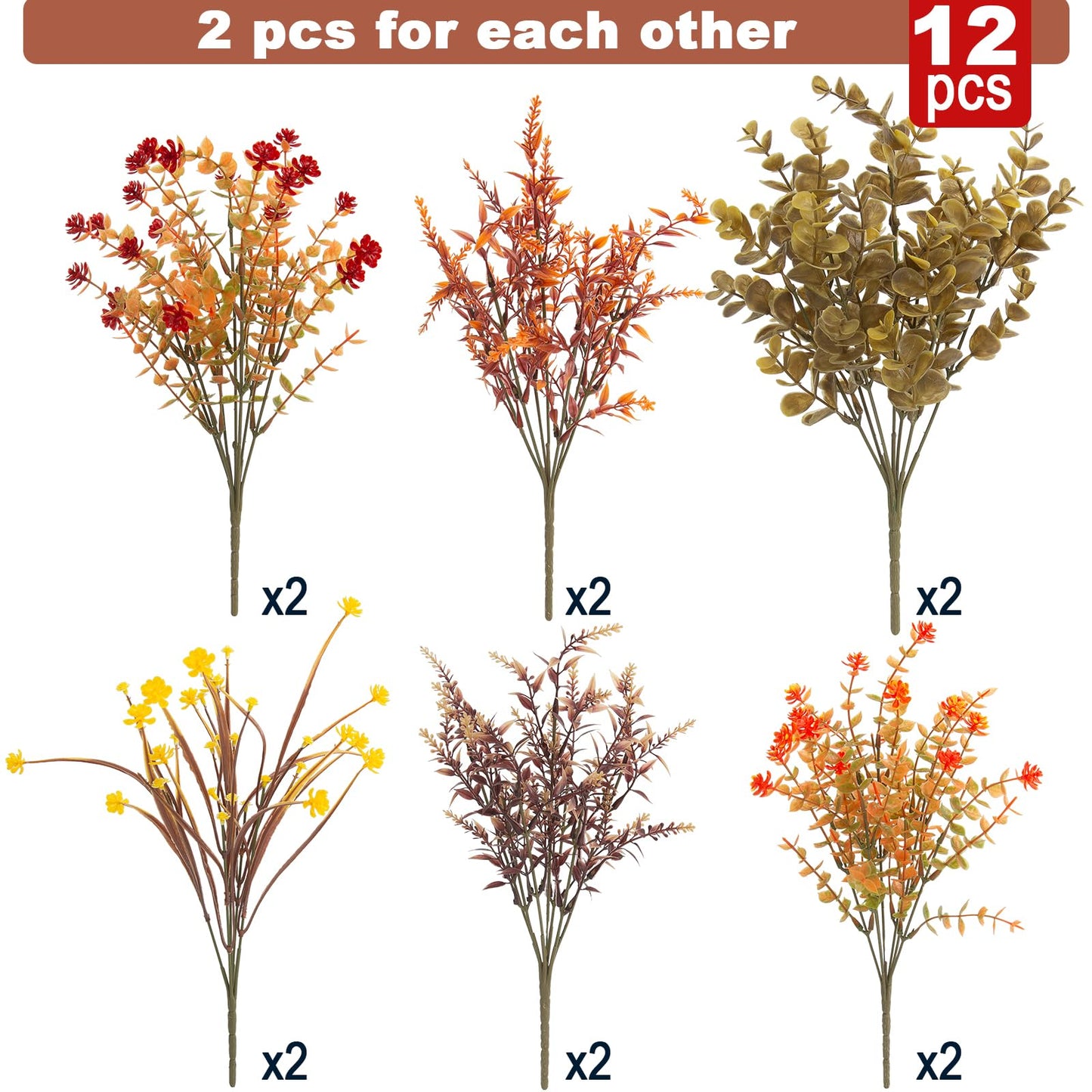 Hananona 12 Pcs Artificial Flowers Outdoor, Faux Artificial Plants UV Resistant Plastic Flower Bulk for Hanging Planter Porch Window Home Wedding Fall Summer Decor (12, Fuchsia, Purple, Yellow, Green)