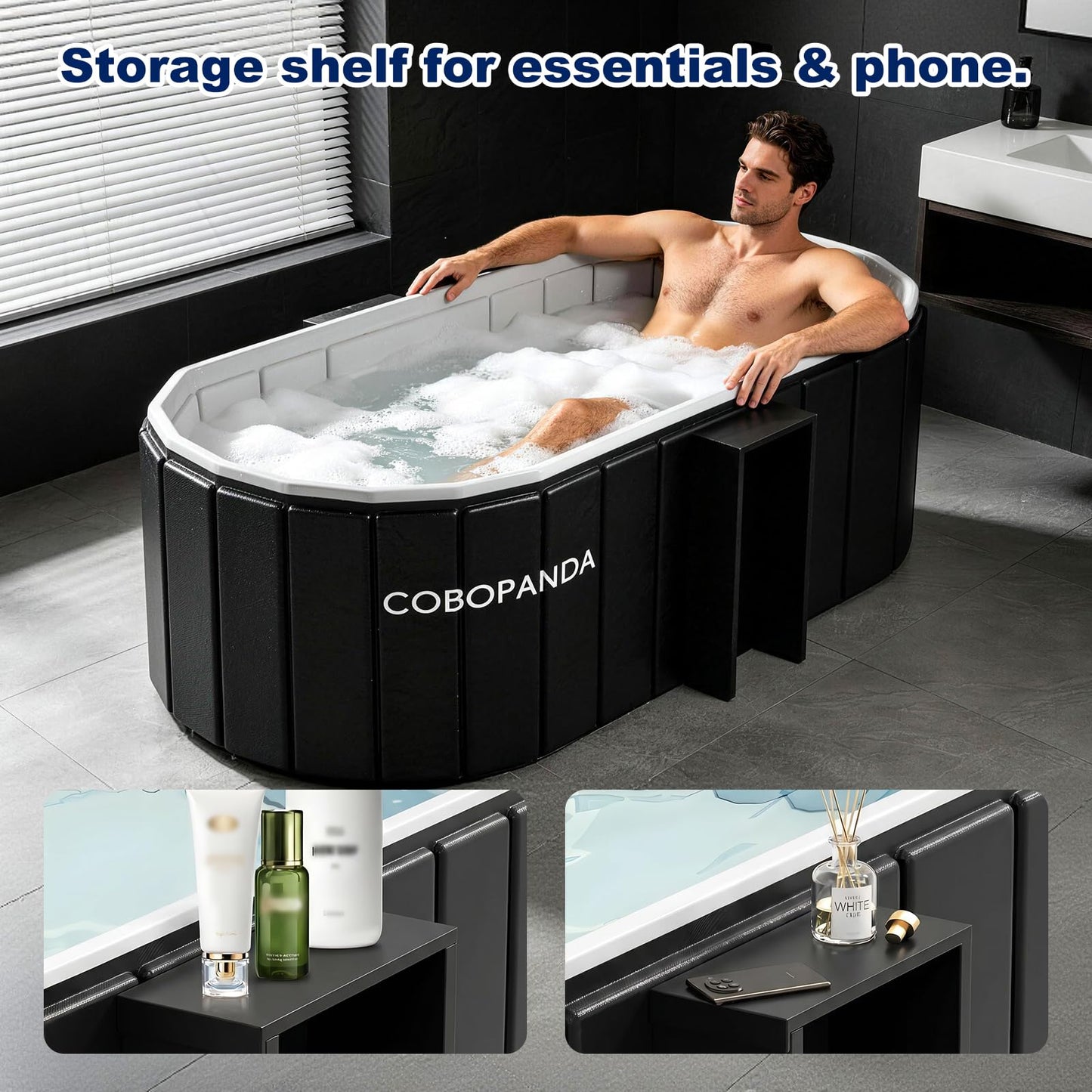Portable Bathtub for Adult 59" Large Collapsible Cold Plunge Bathtub Foldable No Installation Ice Bath Tub for Shower Stall, Bathroom Hot SPA Soaking Standing Tub