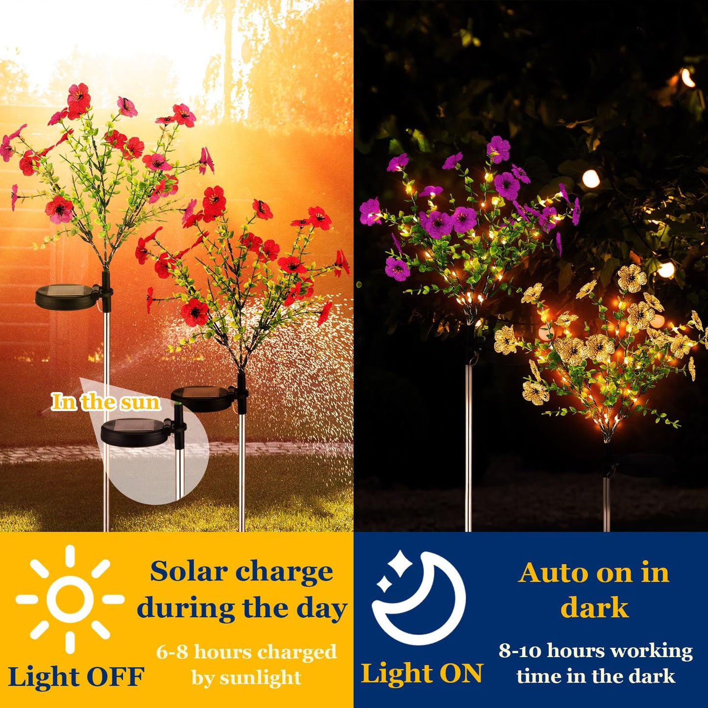 Glooglitter 2 Pack Solar Stake Lights Outdoor Decor Waterproof Mums Artificial Flowers Solar Lights for Outdoor Garden Yard Pathway Decor (Rose Red,Violet)