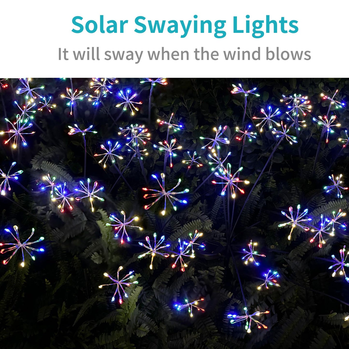 JJGoo Solar Garden Lights, New Upgraded 2 Pack Solar Swaying Starburst Light, Waterproof Fireworks Outdoor Lights, Yard Patio Pathway Decoration, Warm White