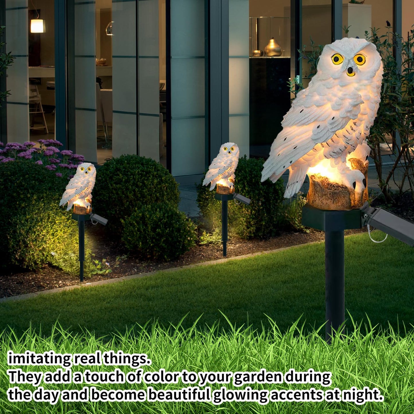 2 Pack Owl Figure Solar LED Lights, Resin Garden Waterproof Decorations with Stake for Outdoor Yard Pathway Outside Patio Lawn Decor