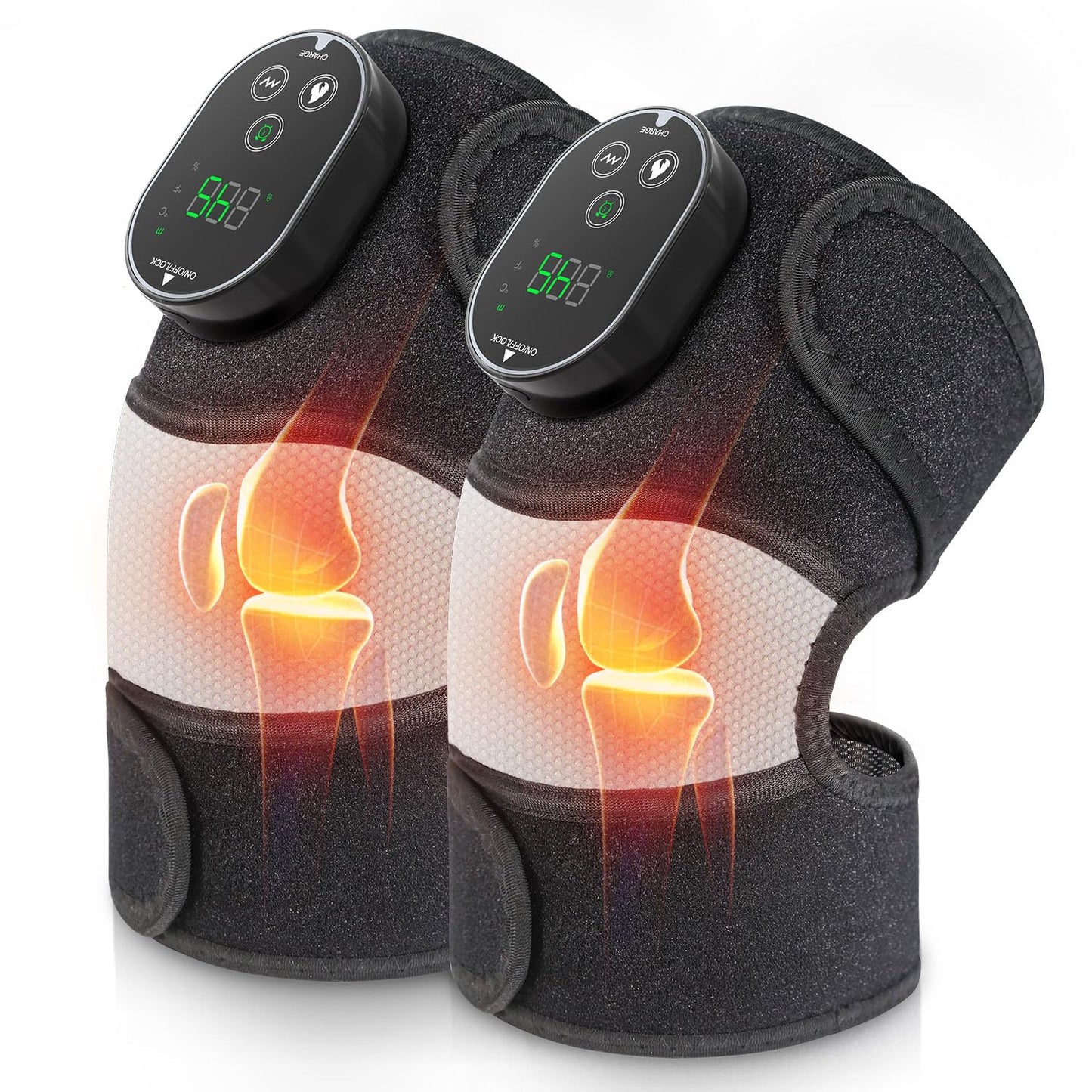 Cordless Heated Knee Massager, FSA Eligible 3-in-1 Wearable Wrap for Knee, Elbow and Shoulder, Rechargeable Heat and Vibration Massager, 6 Heat Levels, 3 Massage Modes