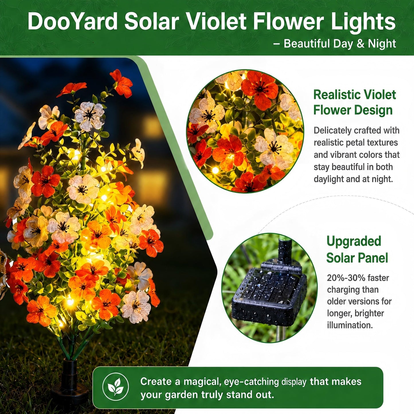 Solar Violet Garden Lights Outdoor 2 Pack, Realistic Violet Flower Design with Soft Glow, Upgraded Solar Panel, Decorative Lights for Lawn Patio Pathway Yard, Gift for Mom