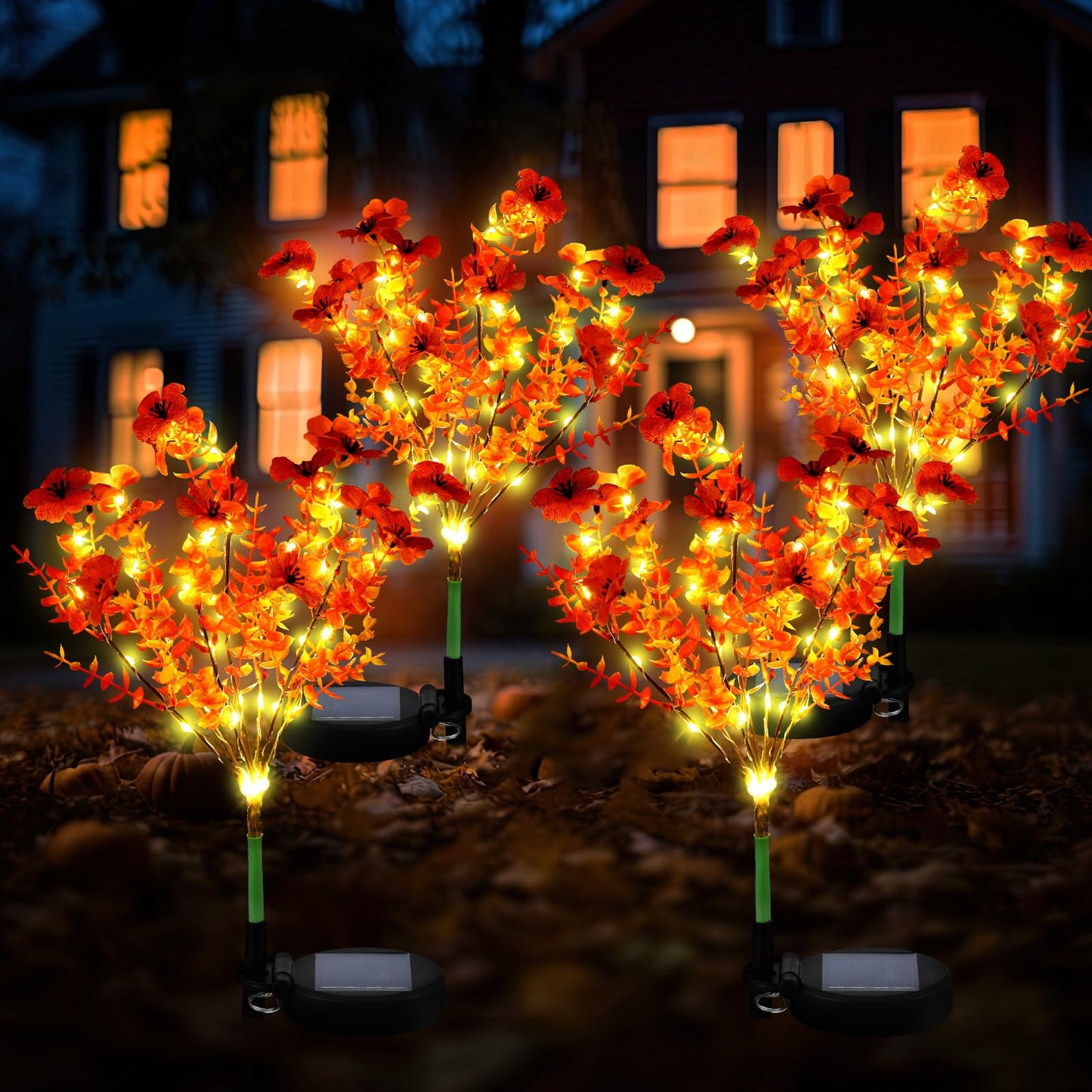 Glooglitter 2 Pack Solar Stake Lights Outdoor Decor Waterproof Mums Artificial Flowers Solar Lights for Outdoor Garden Yard Pathway Decor (Rose Red,Violet)