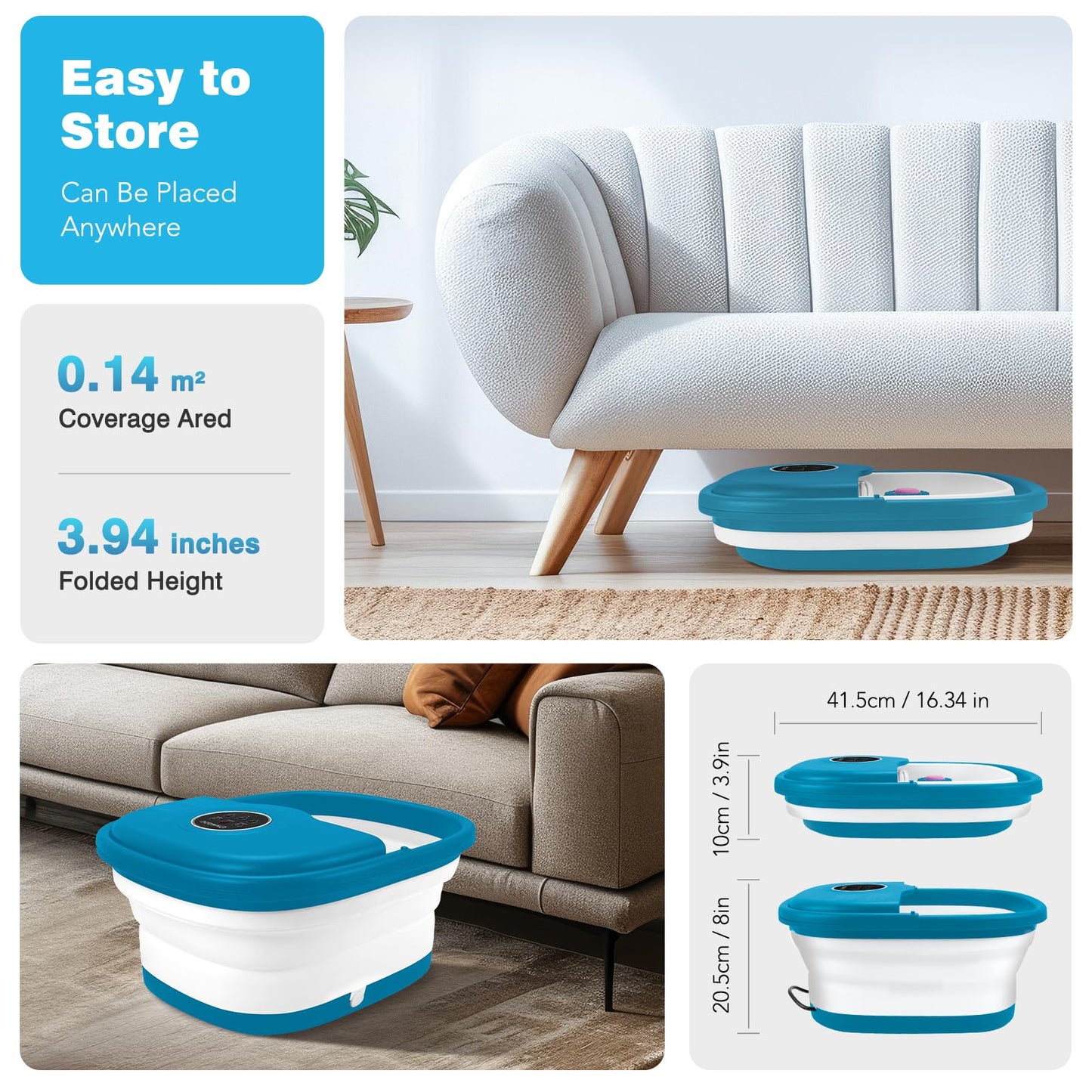KNQZE Collapsible Foot Spa Bath with Heat & Remote Control, Bubble Massage, Temperature Control, Red Light, Timer, 16 Rollers & Pumice Stone for a Soothing Spa Experience