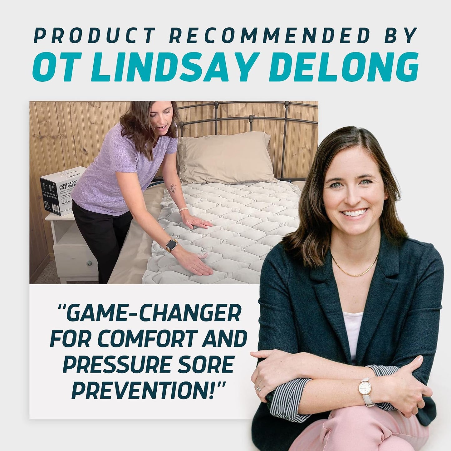 Lunderg Alternating Air Pressure Mattress Pad with Static Mode - Comfortable Bed Sore Prevention - Includes Waterproof Mattress Topper for Hospital Bed or Home & Quiet Pump - Doctors Recommended