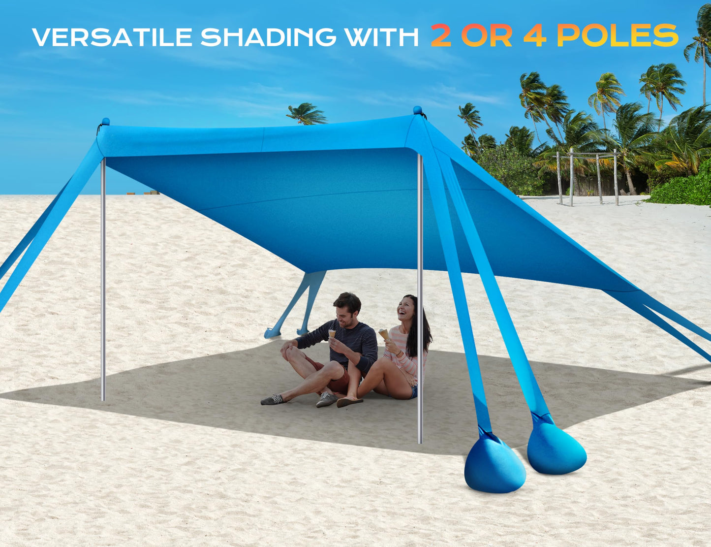 Rengue Beach Tent, Beach Canopy UPF50+ UV Protection, 10x10ft Beach Shade Sun Shelter with 8 Sandbags, Sand Shovels, Ground Peg, Stability Poles for Camping, Fishing, Picnic, Backyard Fun, Light Green