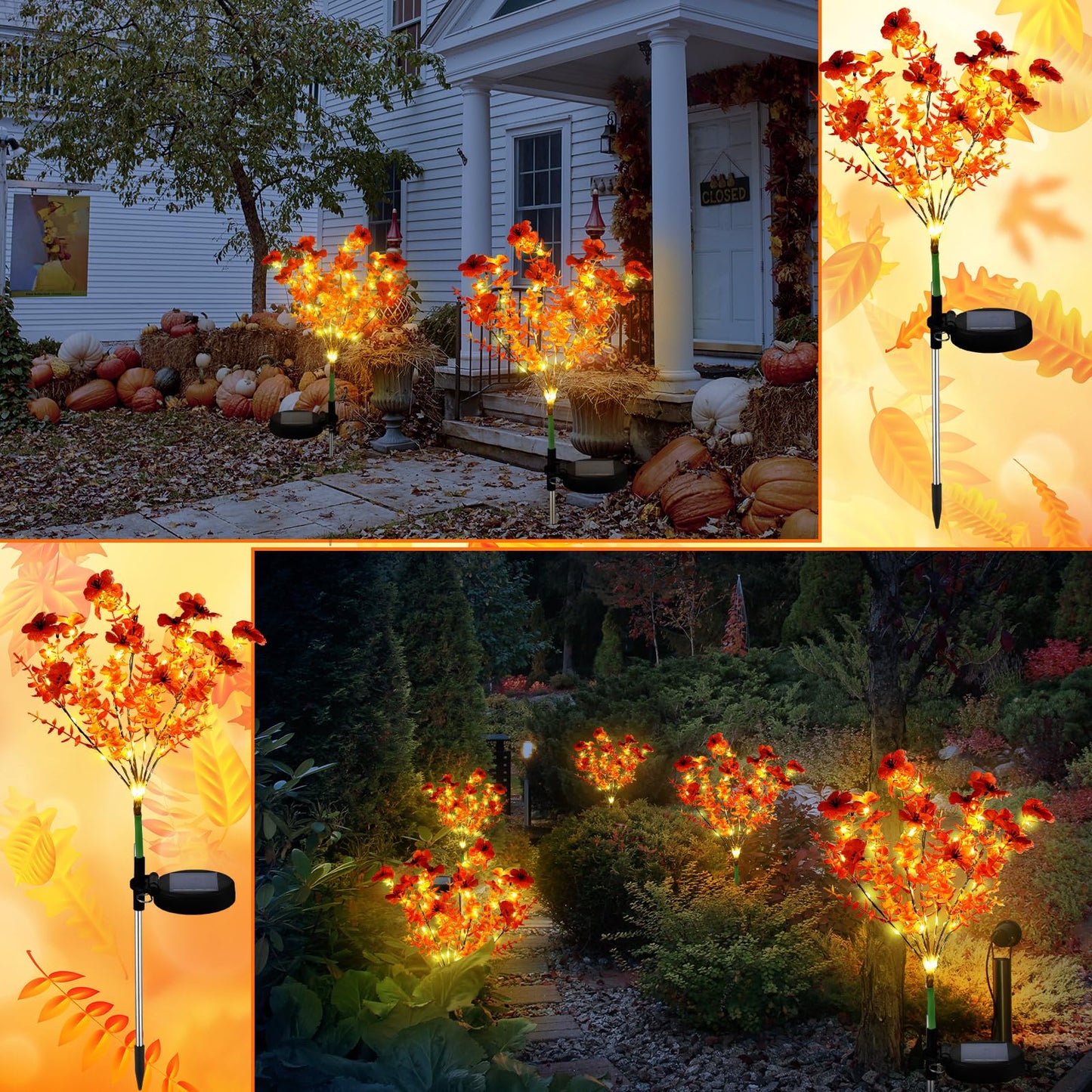 Glooglitter 2 Pack Solar Stake Lights Outdoor Decor Waterproof Mums Artificial Flowers Solar Lights for Outdoor Garden Yard Pathway Decor (Rose Red,Violet)