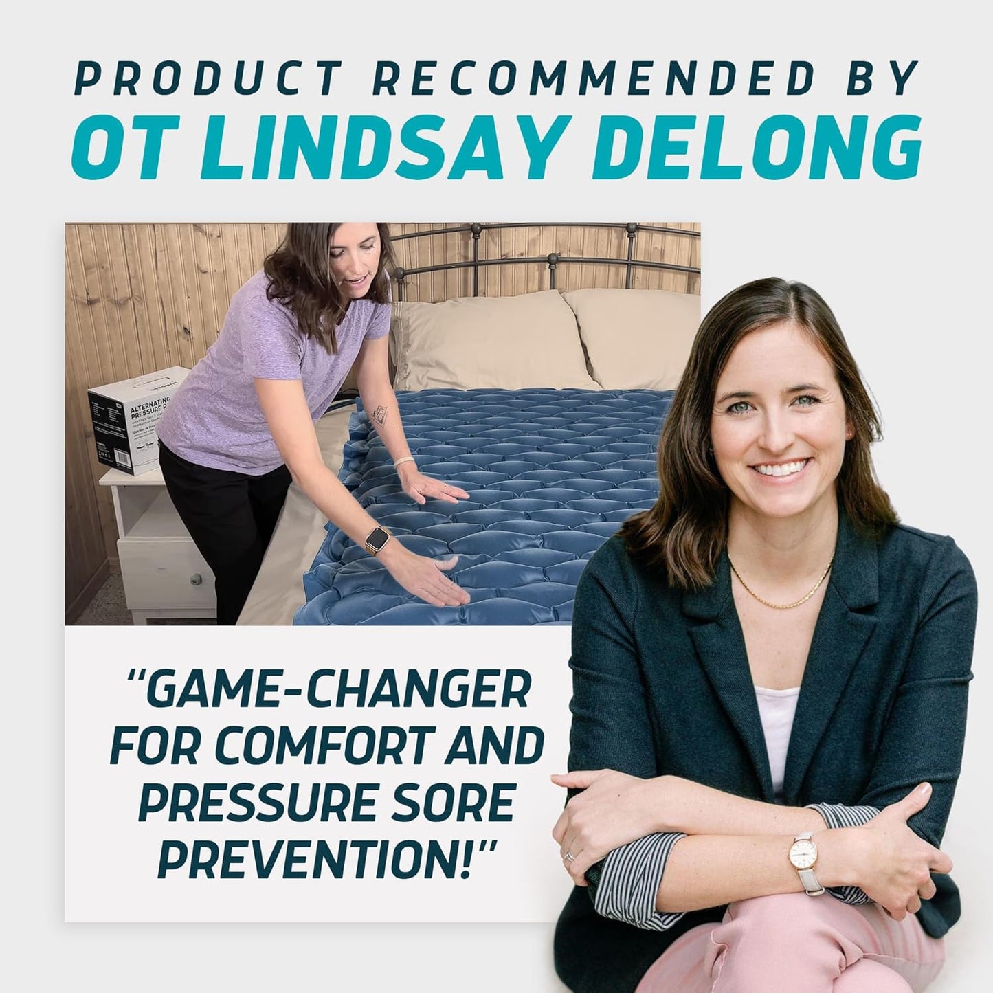 Lunderg Alternating Air Pressure Mattress Pad with Static Mode - Comfortable Bed Sore Prevention - Includes Waterproof Mattress Topper for Hospital Bed or Home & Quiet Pump - Doctors Recommended