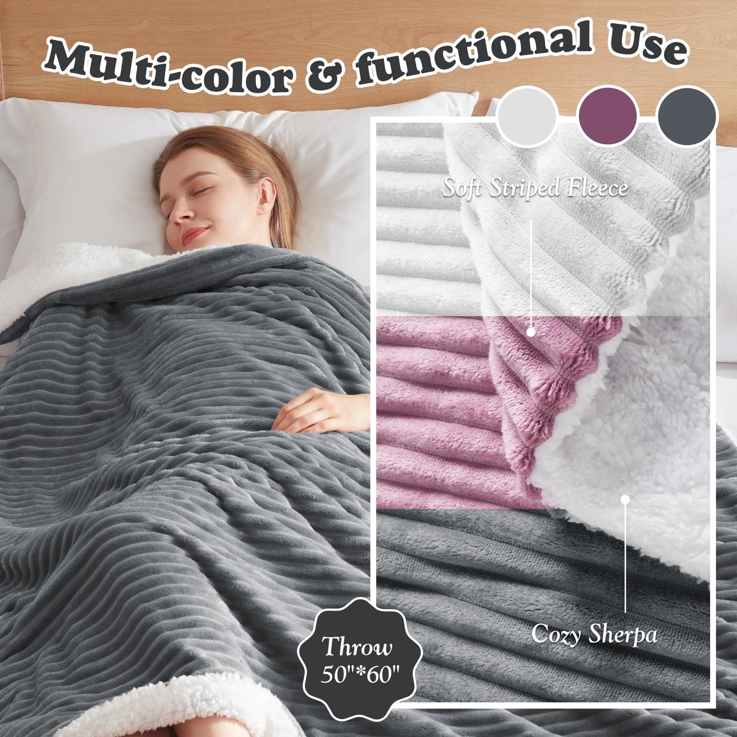 Heated Blanket Throw Size - Fast Warming with 6 Heat Settings & 4 Hours Auto-Off, Electric Throw Blanket for Couch, 50"x60", Grey