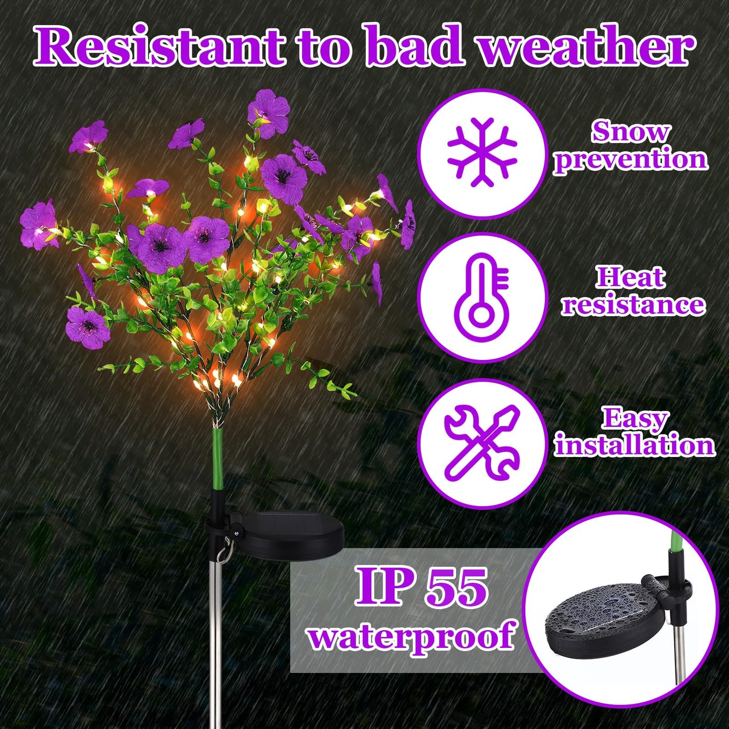 Glooglitter 2 Pack Solar Stake Lights Outdoor Decor Waterproof Mums Artificial Flowers Solar Lights for Outdoor Garden Yard Pathway Decor (Rose Red,Violet)