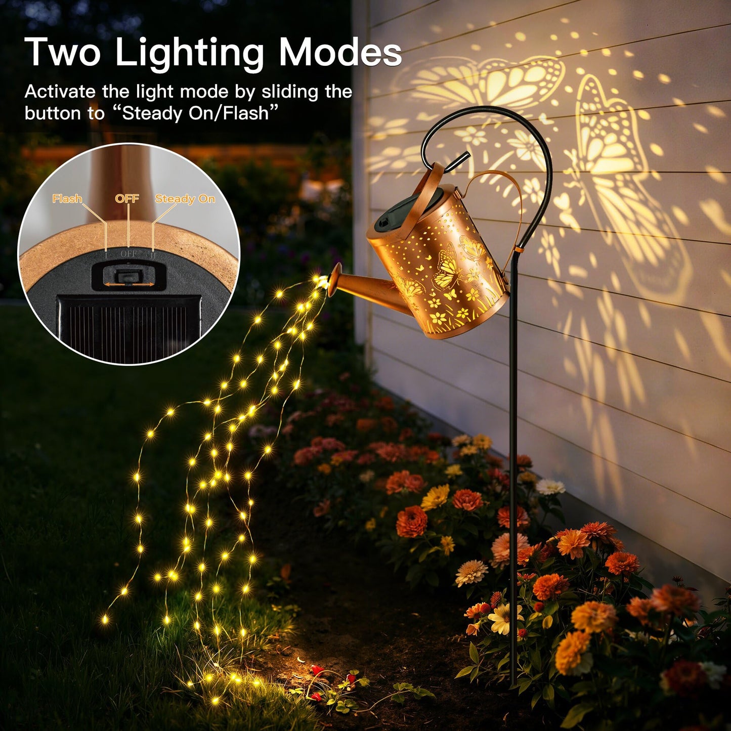Ollny Solar Watering Can with Cascading Lights Outdoor Garden Decor, Birthday Gifts for Mom Grandma Women, IP65 Waterproof 2 Lighting Modes Hanging Lanterns for Yard Patio Lawn (Hummingbird)