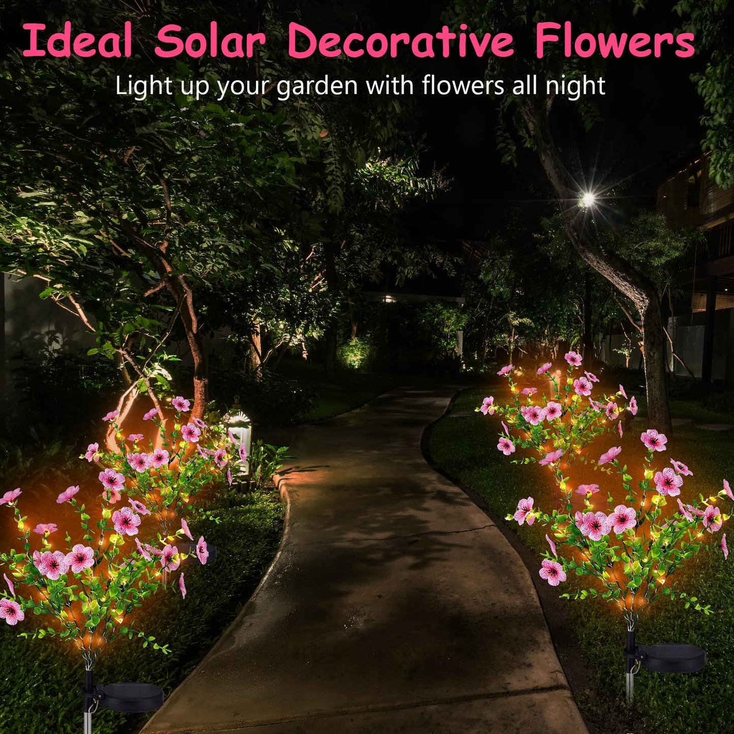 Glooglitter 2 Pack Solar Stake Lights Outdoor Decor Waterproof Mums Artificial Flowers Solar Lights for Outdoor Garden Yard Pathway Decor (Rose Red,Violet)