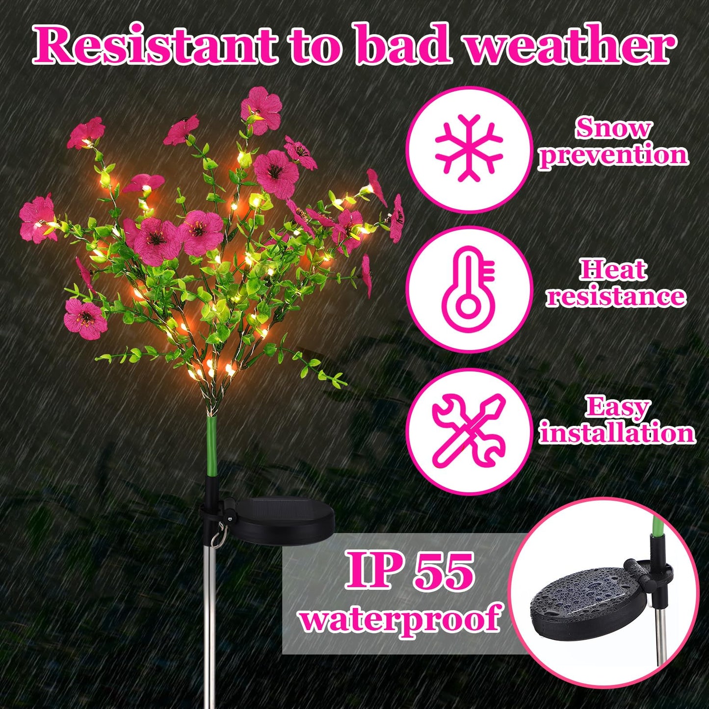 Glooglitter 2 Pack Solar Stake Lights Outdoor Decor Waterproof Mums Artificial Flowers Solar Lights for Outdoor Garden Yard Pathway Decor (Rose Red,Violet)