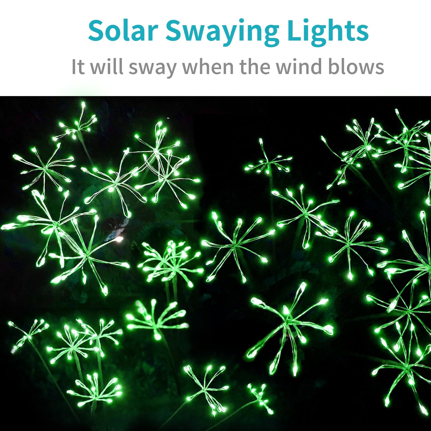 JJGoo Solar Garden Lights, New Upgraded 2 Pack Solar Swaying Starburst Light, Waterproof Fireworks Outdoor Lights, Yard Patio Pathway Decoration, Warm White