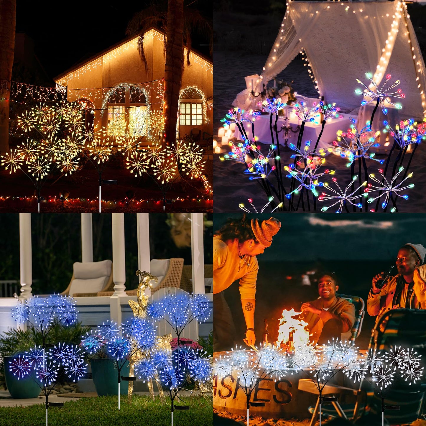 JJGoo Solar Garden Lights, New Upgraded 2 Pack Solar Swaying Starburst Light, Waterproof Fireworks Outdoor Lights, Yard Patio Pathway Decoration, Warm White