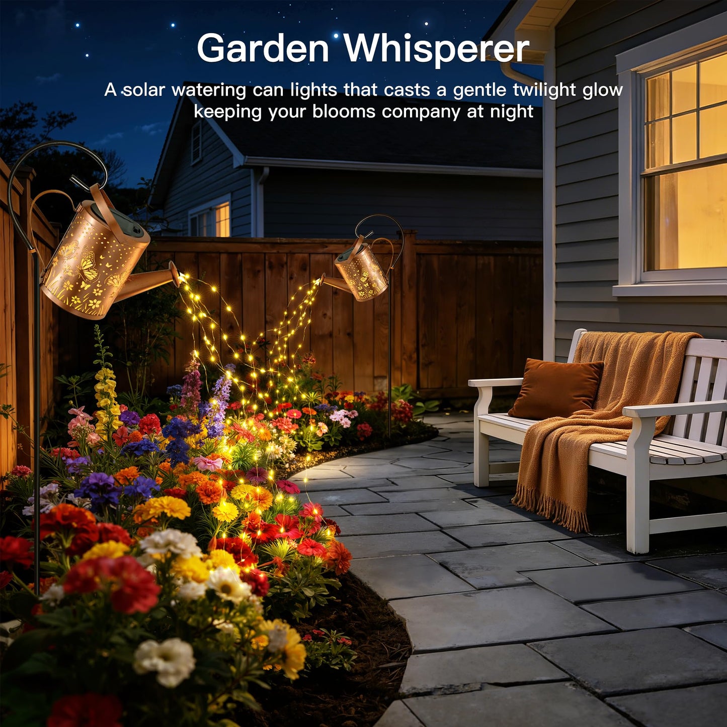 Ollny Solar Watering Can with Cascading Lights Outdoor Garden Decor, Birthday Gifts for Mom Grandma Women, IP65 Waterproof 2 Lighting Modes Hanging Lanterns for Yard Patio Lawn (Hummingbird)