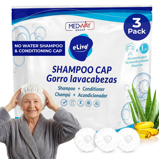 MedVance No Rinse Shampoo Cap, Rinse Free Shower Cap that Shampoos & Conditions, Elderly Care Products, Bedridden Patients, PH Balanced & Hypoallergenic, 3 Pack