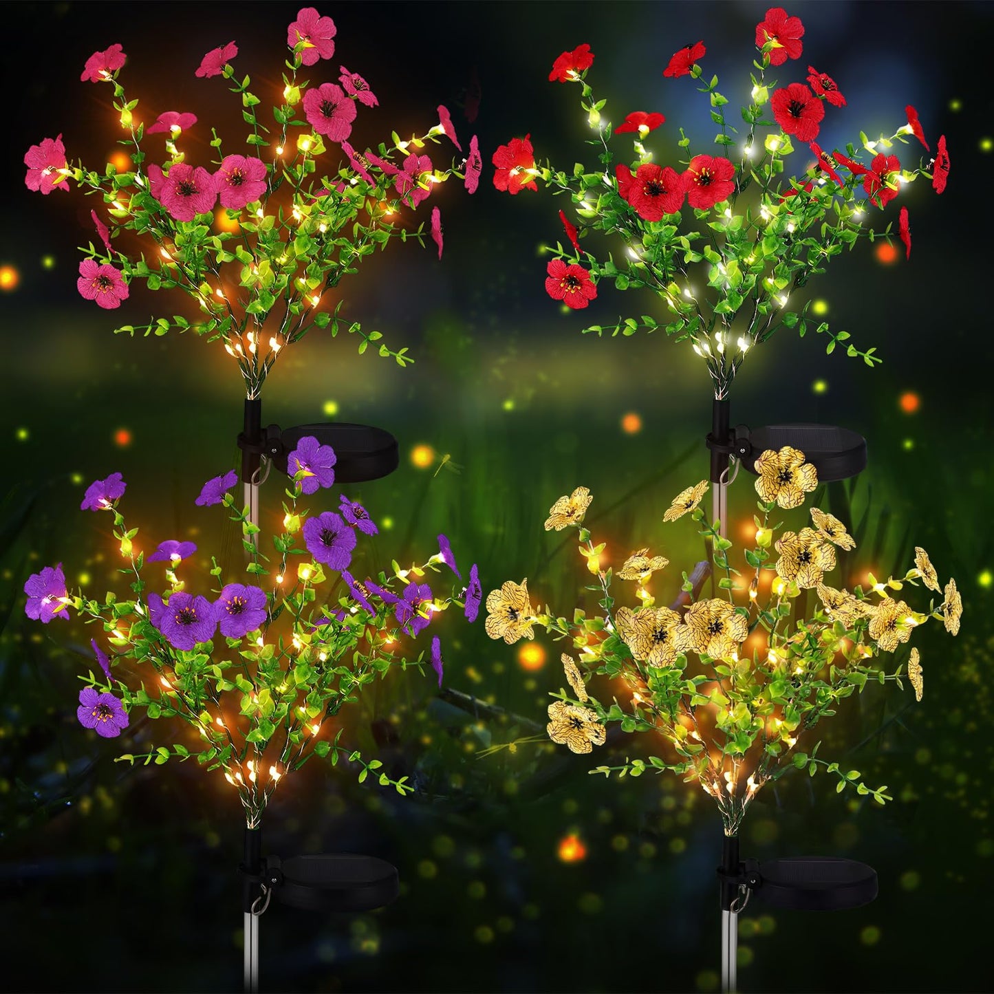 Glooglitter 2 Pack Solar Stake Lights Outdoor Decor Waterproof Mums Artificial Flowers Solar Lights for Outdoor Garden Yard Pathway Decor (Rose Red,Violet)