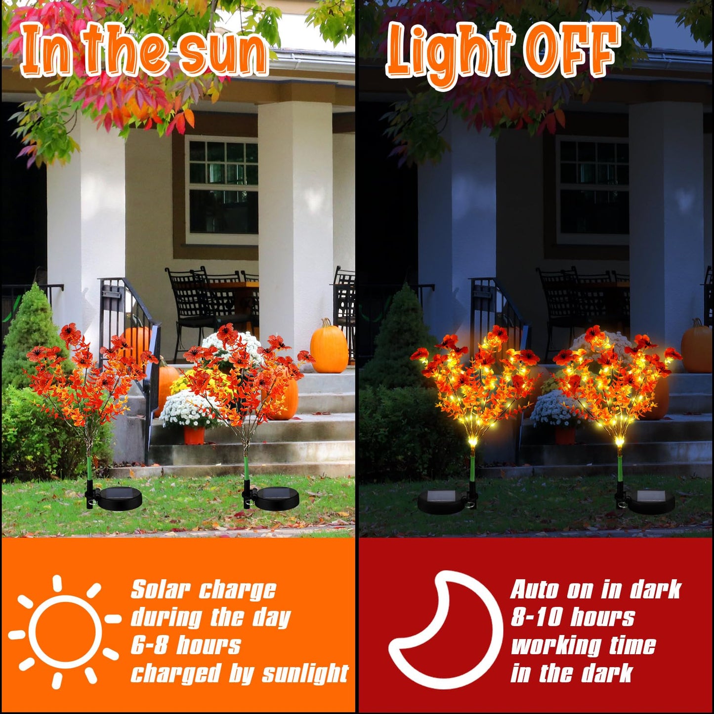 Glooglitter 2 Pack Solar Stake Lights Outdoor Decor Waterproof Mums Artificial Flowers Solar Lights for Outdoor Garden Yard Pathway Decor (Rose Red,Violet)