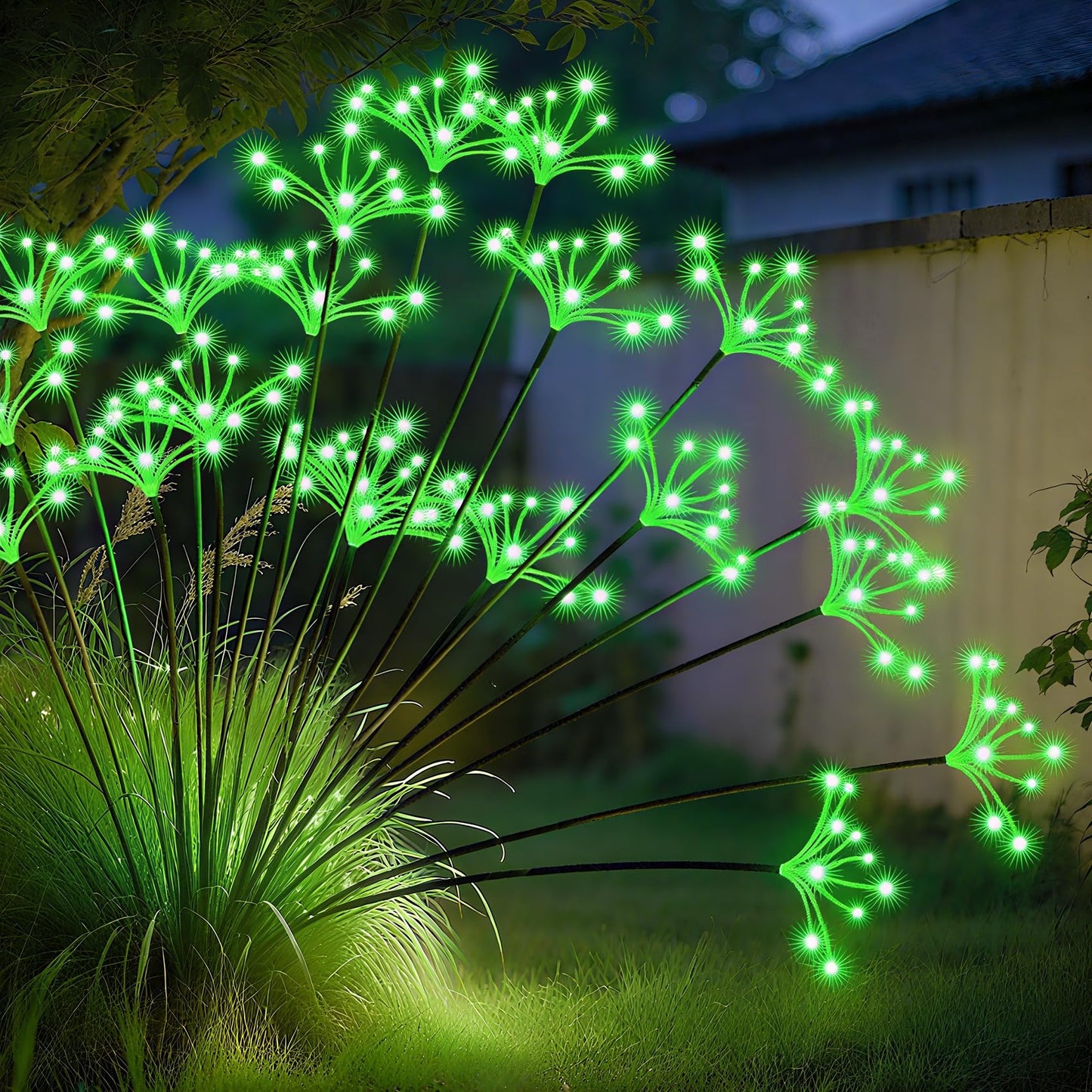 JJGoo Solar Garden Lights, New Upgraded 2 Pack Solar Swaying Starburst Light, Waterproof Fireworks Outdoor Lights, Yard Patio Pathway Decoration, Warm White