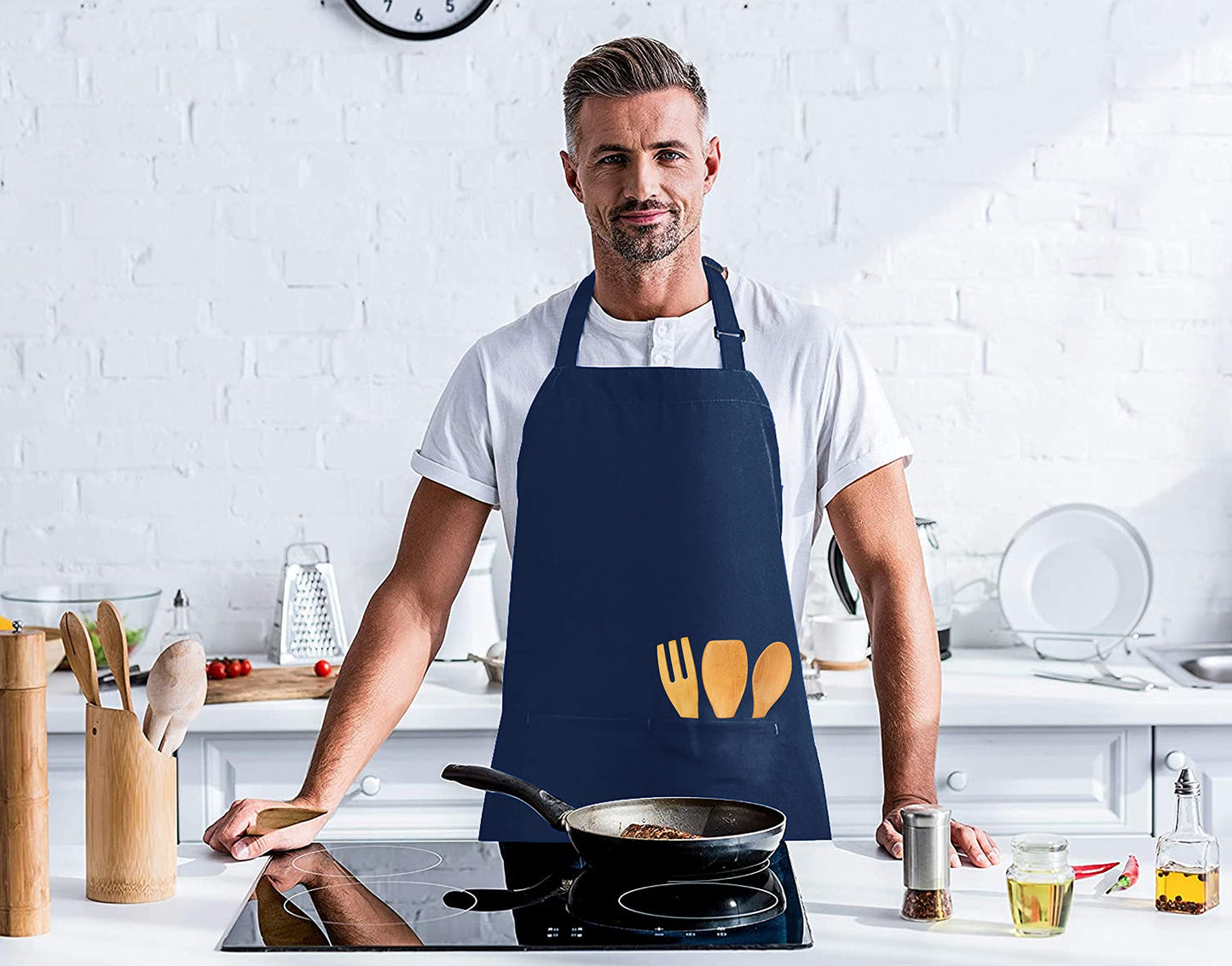 Utopia Kitchen 2 Pack Bib Apron, Adjustable with 2 Pockets, Water and Oil Resistant, Cooking Kitchen Chef Apron for Women Men