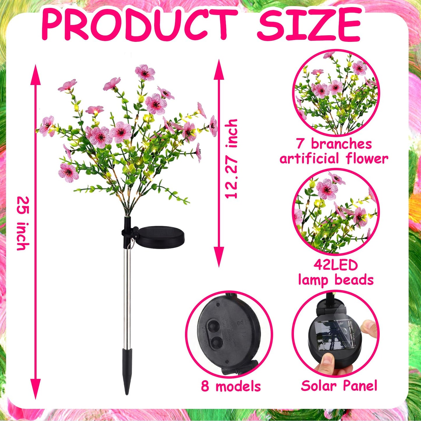 Glooglitter 2 Pack Solar Stake Lights Outdoor Decor Waterproof Mums Artificial Flowers Solar Lights for Outdoor Garden Yard Pathway Decor (Rose Red,Violet)