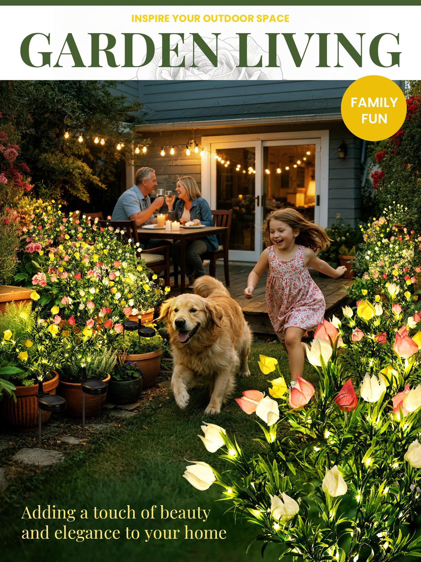 GIGALUMI Solar Garden Lights with Gardenias, 2 Pack LED Garden Decor Carefree Solar Flowers Outdoor Waterproof, Yard Decorations Outdoor, Allergy-Free Light up Flowers for Yard Patio (1white+1yellow)