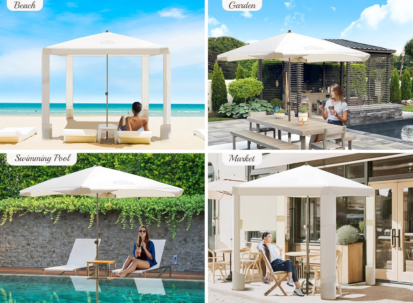 Decofy Beach Cabana, 6.2' x 6' Portable Canopy with Side Wall, 4 Adjustable Height, UPF 50+ UV Protection, Easy to Set Up Tent, Waterproof Beach Shelter for Outdoor Patio Eateries Pools Cafes Picnic