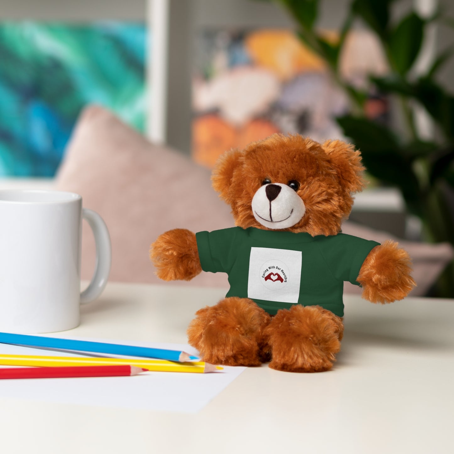 Plush Bear with Custom Tee — Soft Brown Teddy in Printed T‑Shirt