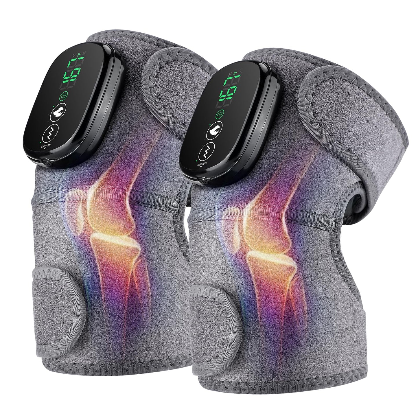 Cordless Heated Knee Massager, FSA Eligible 3-in-1 Wearable Wrap for Knee, Elbow and Shoulder, Rechargeable Heat and Vibration Massager, 6 Heat Levels, 3 Massage Modes