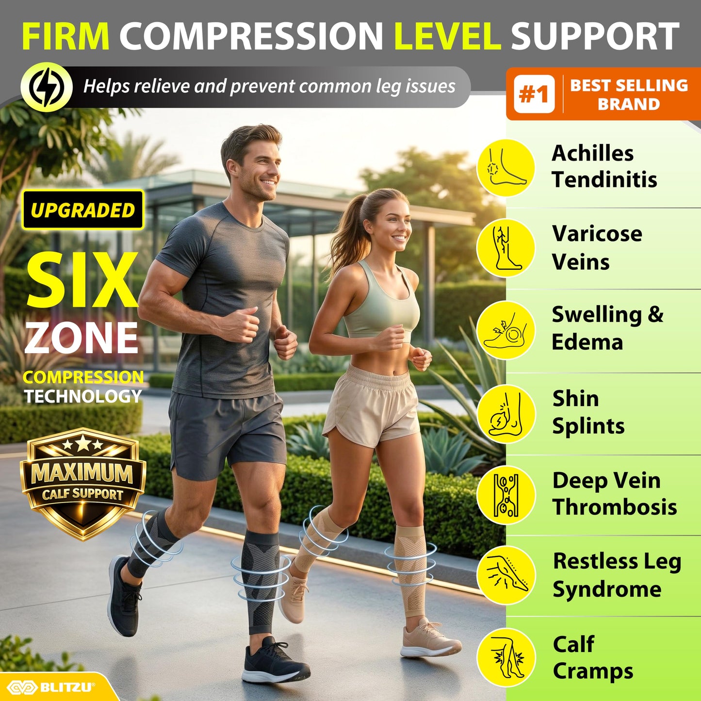 BLITZU Calf Compression Sleeve for Men & Women Footless Compression Socks Support Runners Leg Sleeve Shin Splints Pain Relief
