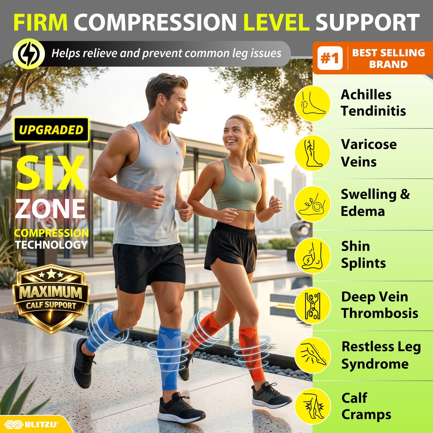 BLITZU Calf Compression Sleeve for Men & Women Footless Compression Socks Support Runners Leg Sleeve Shin Splints Pain Relief
