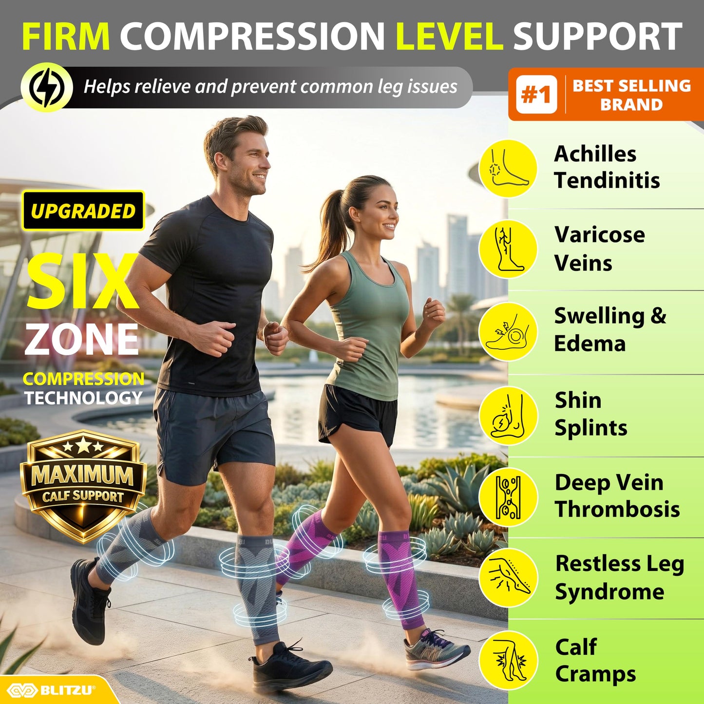 BLITZU Calf Compression Sleeve for Men & Women Footless Compression Socks Support Runners Leg Sleeve Shin Splints Pain Relief