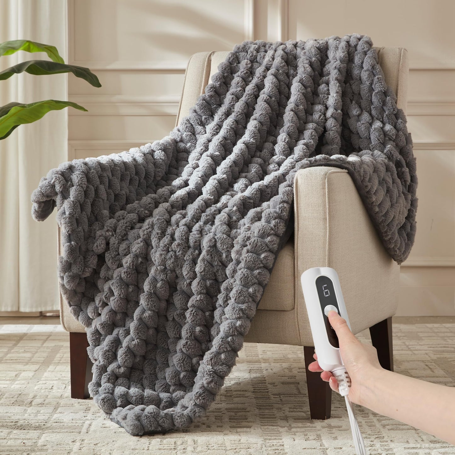 Heated Blanket Throw Size - Fast Warming with 6 Heat Settings & 4 Hours Auto-Off, Electric Throw Blanket for Couch, 50"x60", Grey