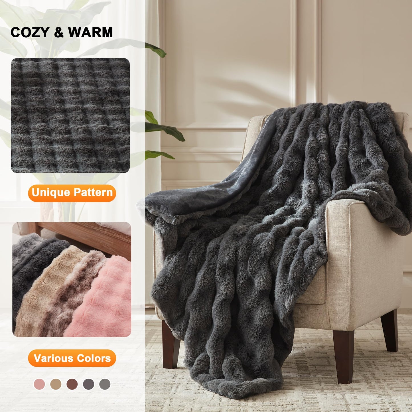 Heated Blanket Throw Size - Fast Warming with 6 Heat Settings & 4 Hours Auto-Off, Electric Throw Blanket for Couch, 50"x60", Grey