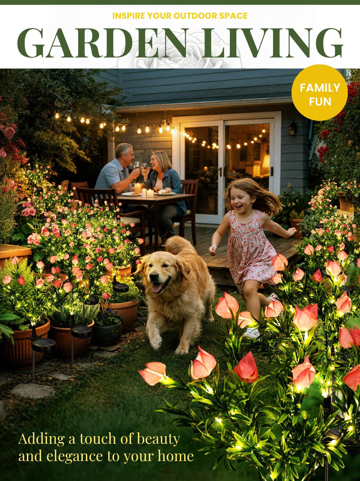 GIGALUMI Solar Garden Lights with Gardenias, 2 Pack LED Garden Decor Carefree Solar Flowers Outdoor Waterproof, Yard Decorations Outdoor, Allergy-Free Light up Flowers for Yard Patio (1white+1yellow)