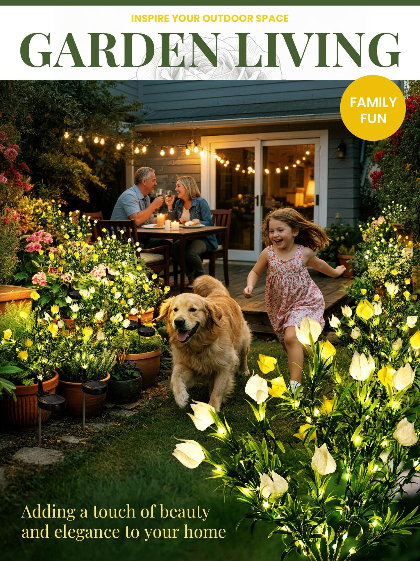 GIGALUMI Solar Garden Lights with Gardenias, 2 Pack LED Garden Decor Carefree Solar Flowers Outdoor Waterproof, Yard Decorations Outdoor, Allergy-Free Light up Flowers for Yard Patio (1white+1yellow)