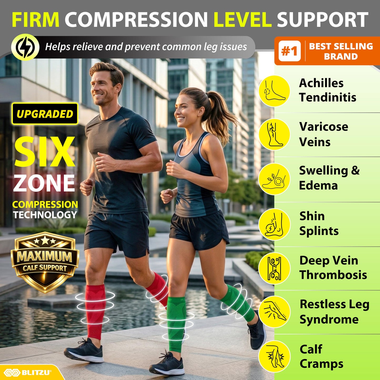 BLITZU Calf Compression Sleeve for Men & Women Footless Compression Socks Support Runners Leg Sleeve Shin Splints Pain Relief